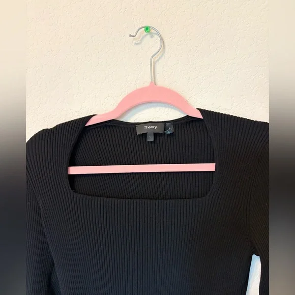 Theory Black Square Neck Portrait Evian Long Sleeve Top Largr - Picture 2 of 7